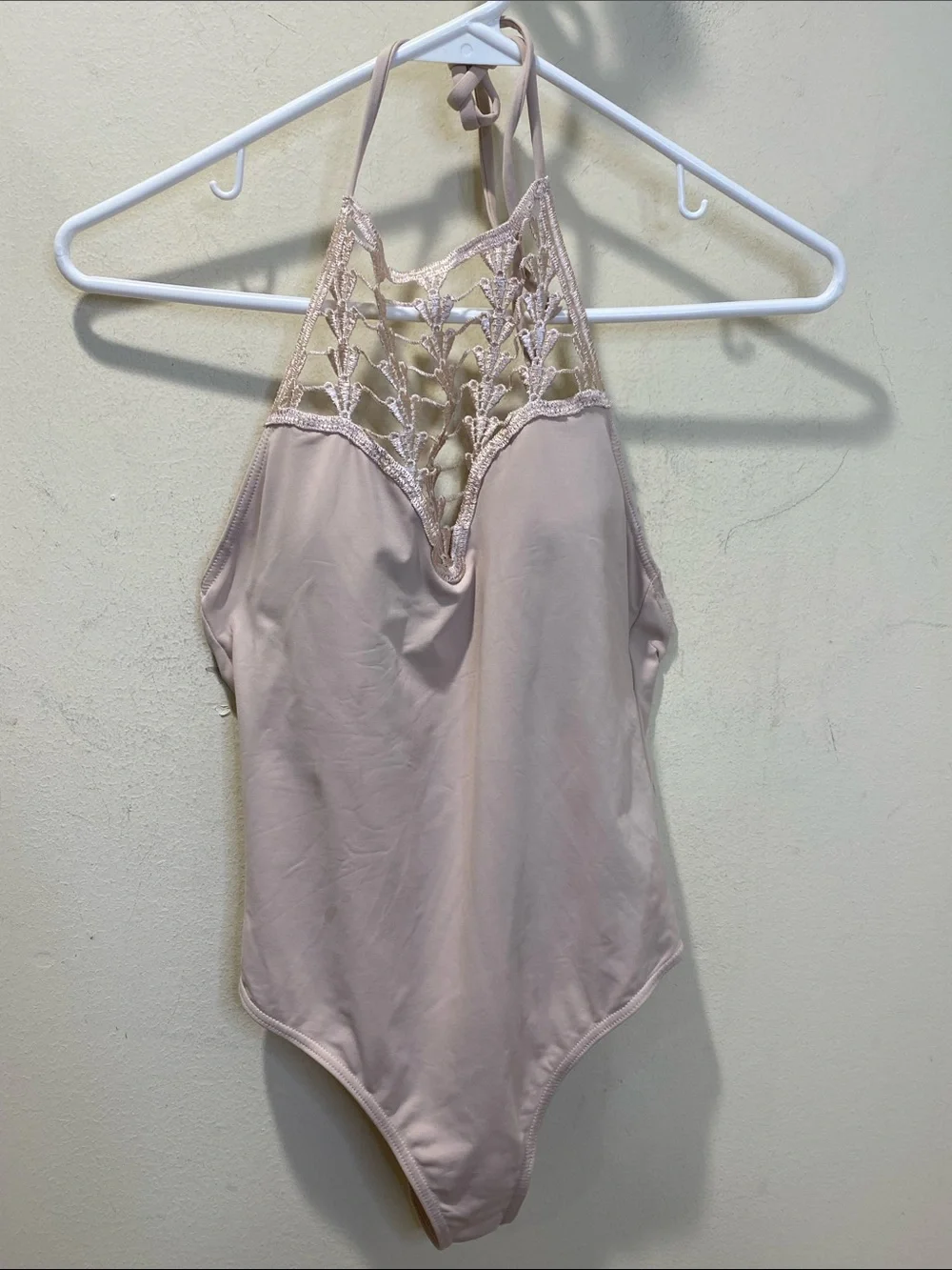Forever 21 Blush Cream Crochet Halter Backless Bodysuit Swimmer Fits S